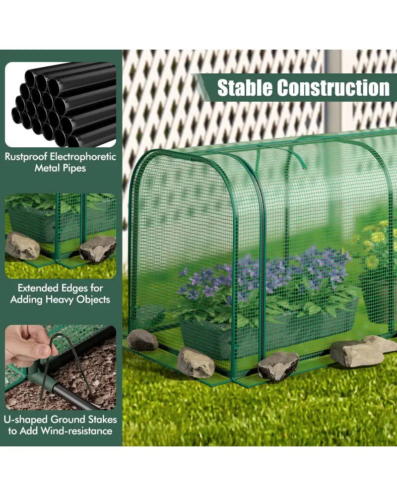 Mini Tunnel Greenhouse with Roll-up Zipper Door-Green - Green - Greenhouses