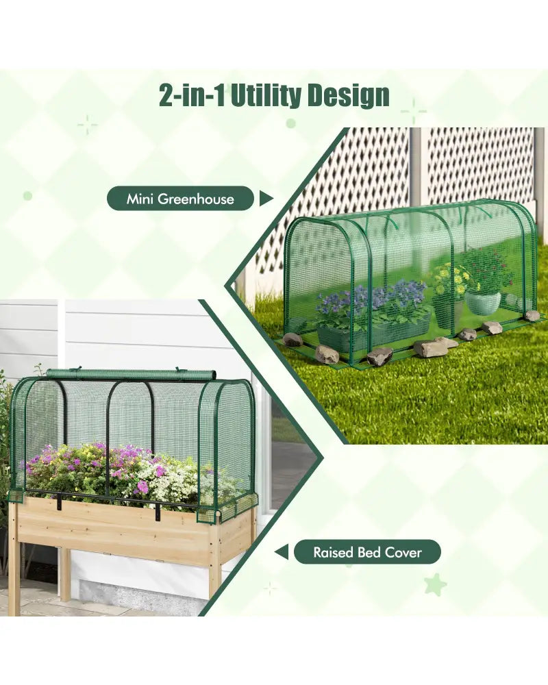 Mini Tunnel Greenhouse with Roll-up Zipper Door-Green - Green - Greenhouses