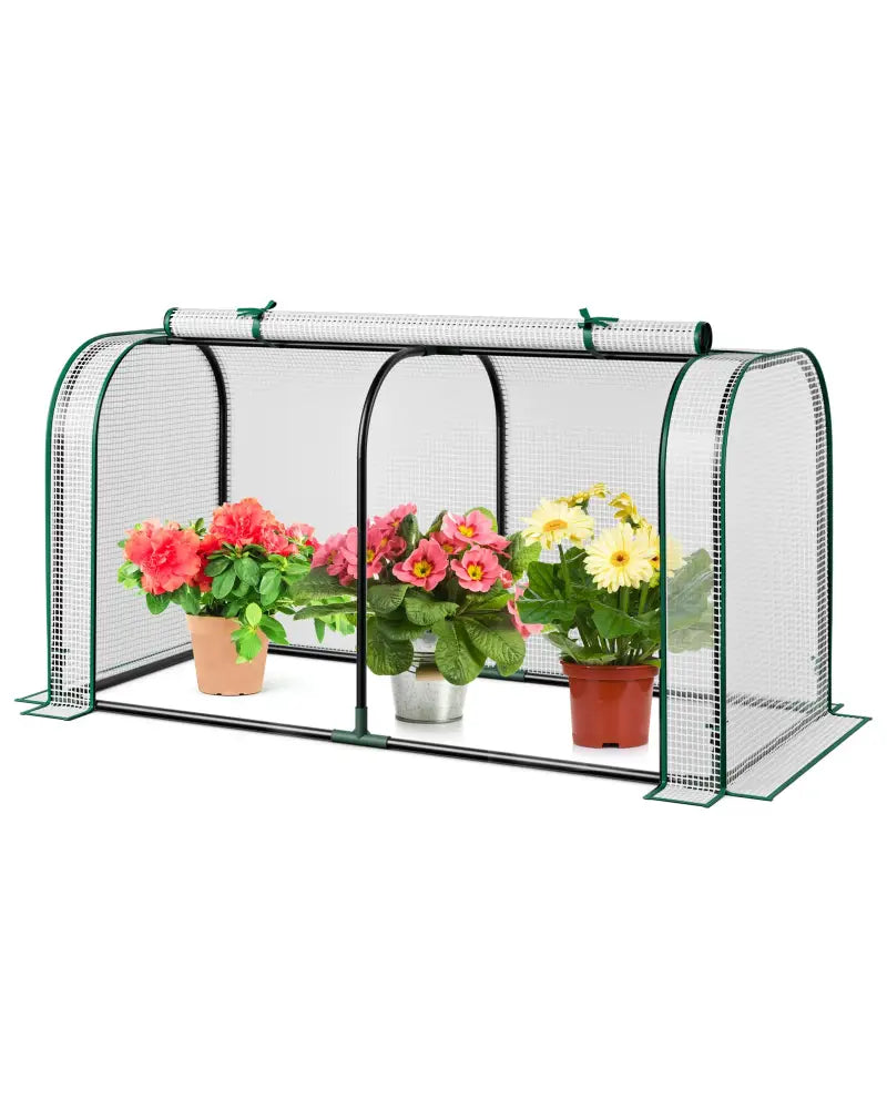 Mini Tunnel Greenhouse with Roll-up Zipper Door-White - White - Greenhouses