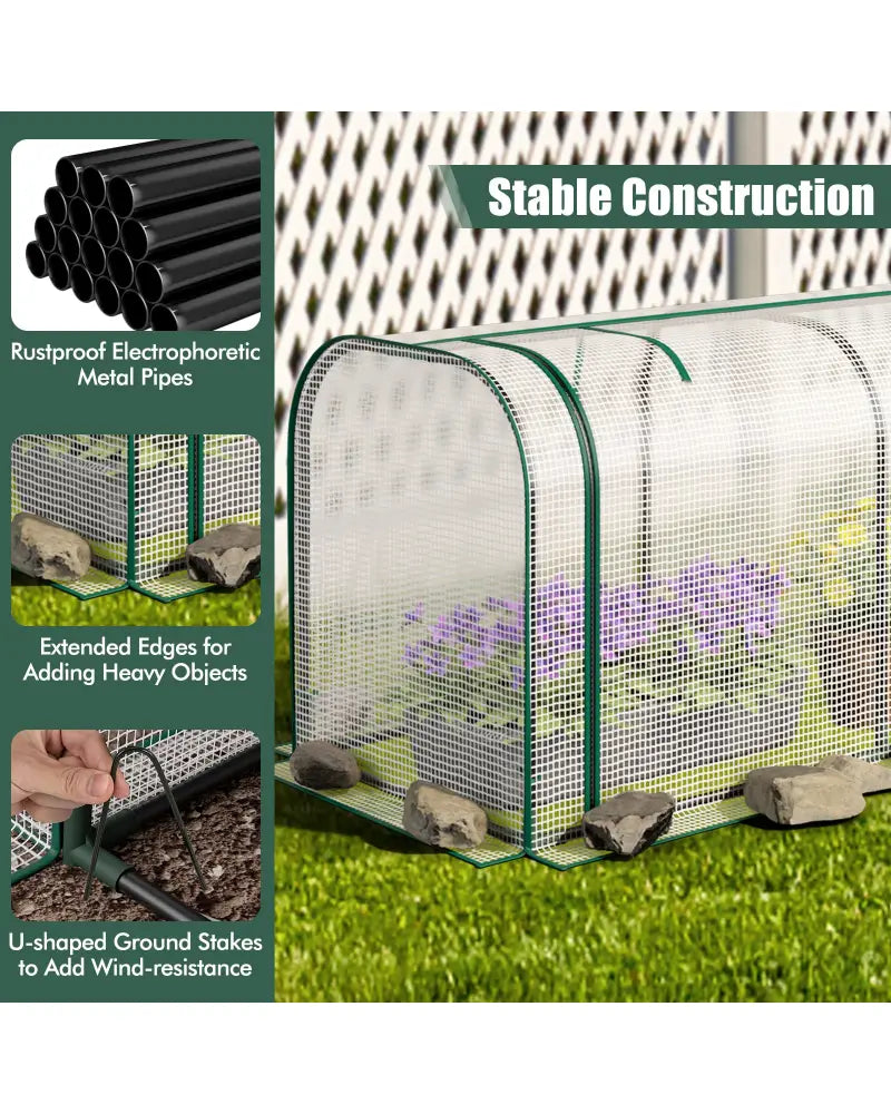 Mini Tunnel Greenhouse with Roll-up Zipper Door-White - White - Greenhouses