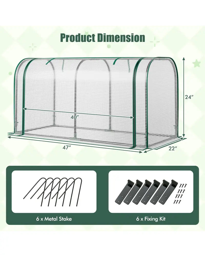 Mini Tunnel Greenhouse with Roll-up Zipper Door-White - White - Greenhouses