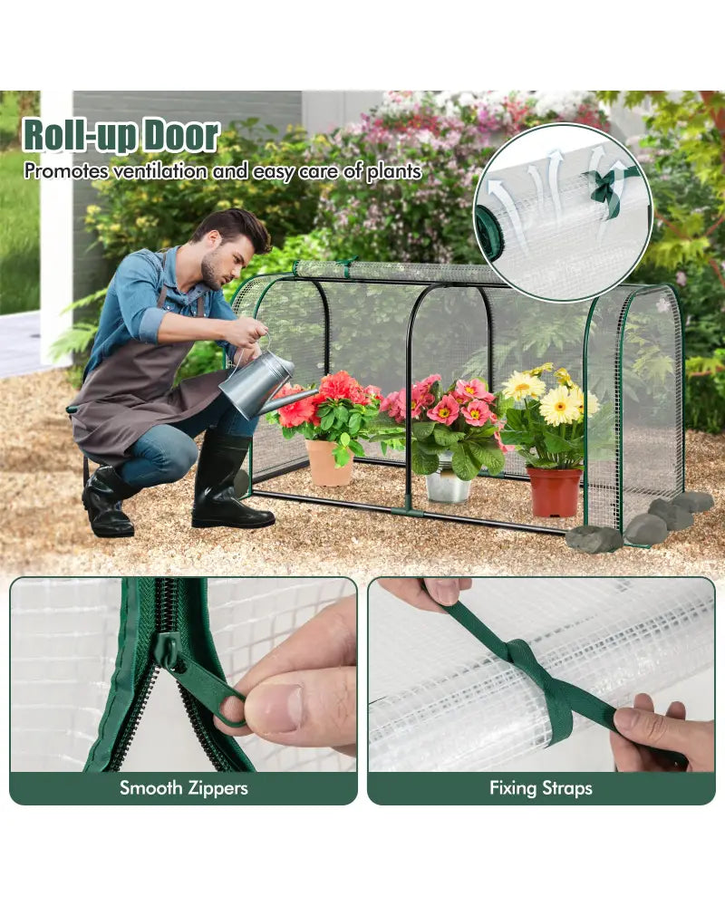 Mini Tunnel Greenhouse with Roll-up Zipper Door-White - White - Greenhouses