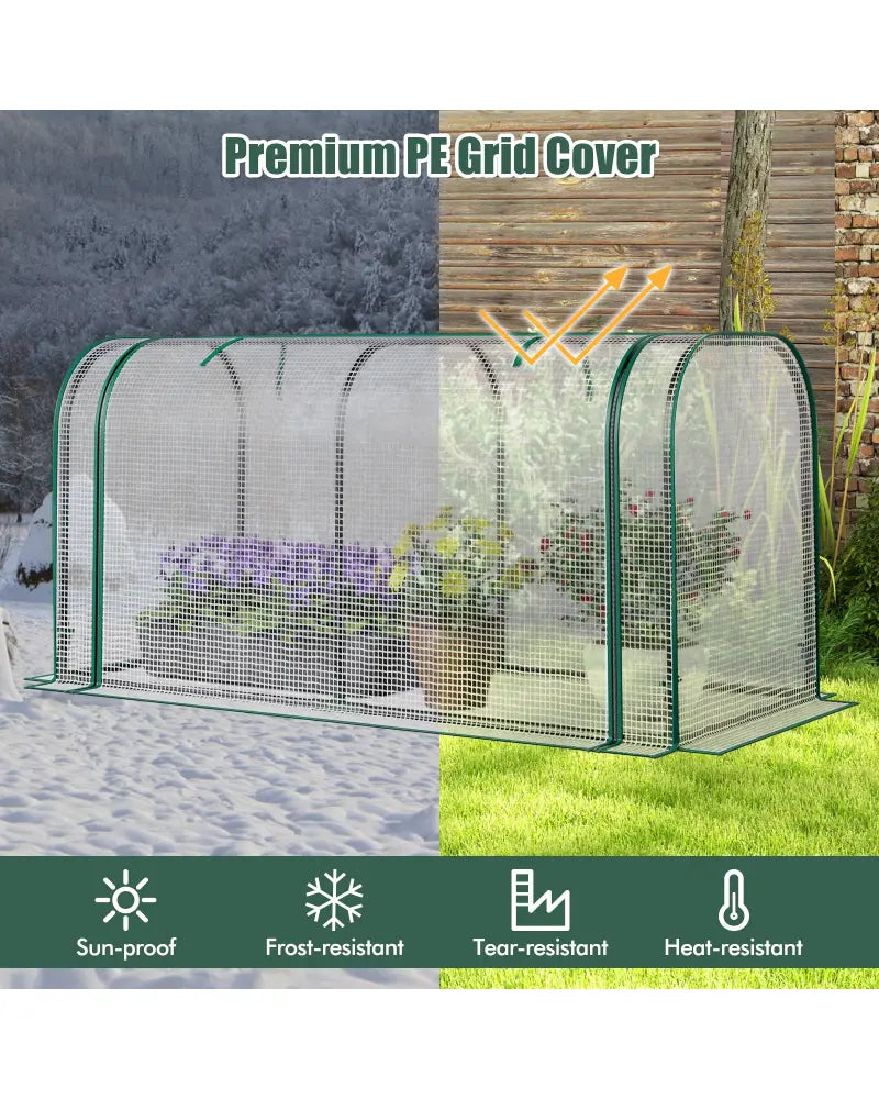 Mini Tunnel Greenhouse with Roll-up Zipper Door-White - White - Greenhouses