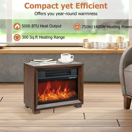 Mini Wooden Space Tabletop Fireplace with Realistic Flame Effect Costway