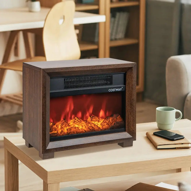 Mini Wooden Space Tabletop Fireplace with Realistic Flame Effect Costway