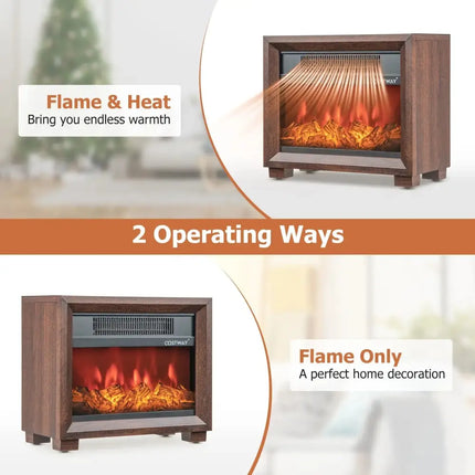 Mini Wooden Space Tabletop Fireplace with Realistic Flame Effect Costway