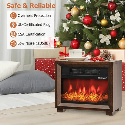 Mini Wooden Space Tabletop Fireplace with Realistic Flame Effect Costway
