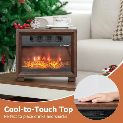 Mini Wooden Space Tabletop Fireplace with Realistic Flame Effect Costway