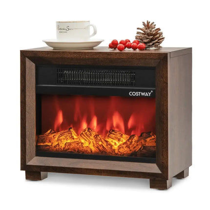 Mini Wooden Space Tabletop Fireplace with Realistic Flame Effect Costway