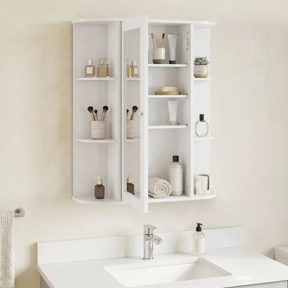 Mirrored Bathroom Medicine Cabinet with Single Mirror Door and Adjustable Shelf-White - White - Wall Cabinets