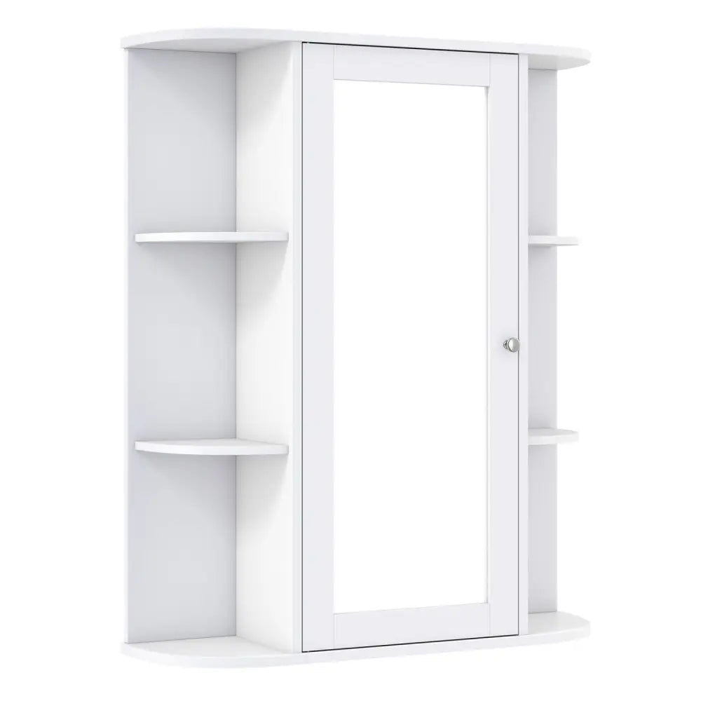 Mirrored Bathroom Medicine Cabinet with Single Mirror Door and Adjustable Shelf-White - White - Wall Cabinets