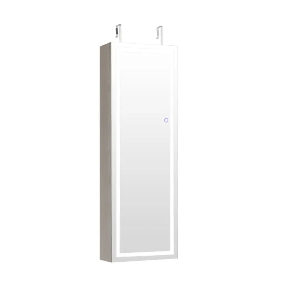 Mirrored Jewelry Armoire with Full Length Mirror and 2 Internal LED Lights-White - White - Jewelry Armoires