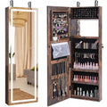 Mirrored Jewelry Armoire with Full Length Mirror and 2 Internal LED Lights - Rustic Brown - Oasis Home Essentials