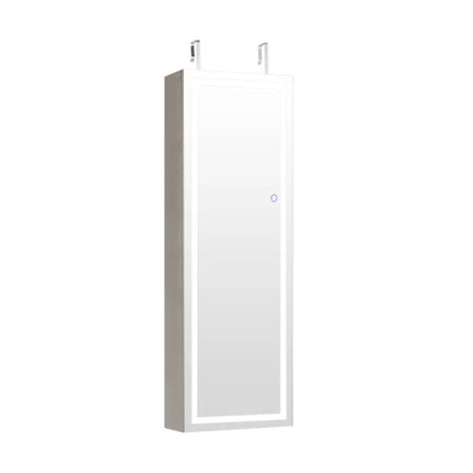 Mirrored Jewelry Armoire with Full Length Mirror and 2 Internal LED Lights-White - White - Jewelry Armoires