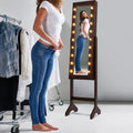 Mirrored Jewelry Cabinet Armoire Organizer w/ LED lights-Brown - Brown - Jewelry Armoires