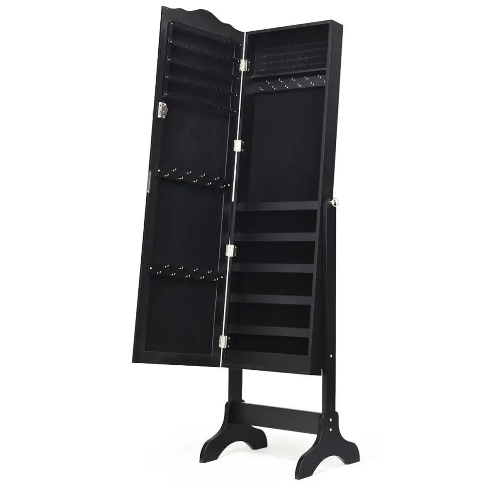 Mirrored Lockable Jewelry Cabinet Armoire Organizer Storage Box-Black - Black - Jewelry Armoires