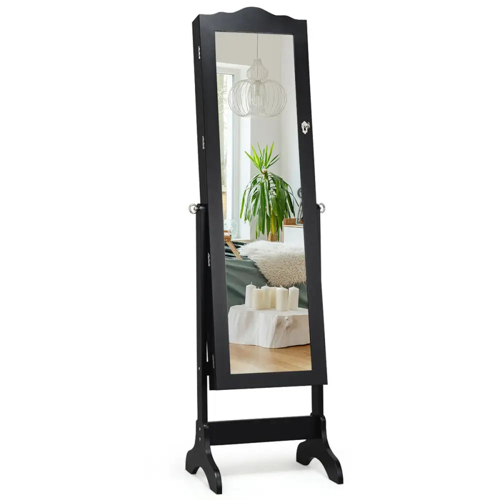 Mirrored Lockable Jewelry Cabinet Armoire Organizer Storage Box-Black - Black - Jewelry Armoires