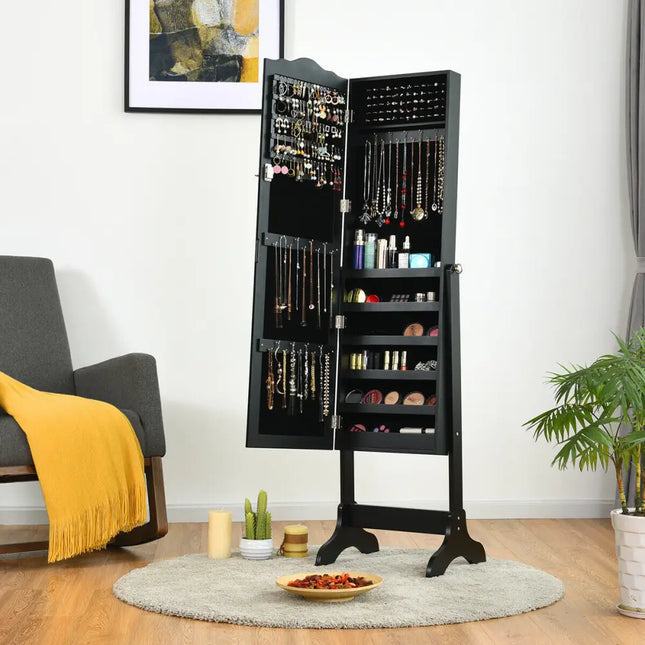 Mirrored Lockable Jewelry Cabinet Armoire Organizer Storage Box-Black - Black - Jewelry Armoires