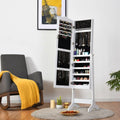 Mirrored Lockable Jewelry Cabinet Armoire Organizer Storage Box-White - White - Jewelry Armoires