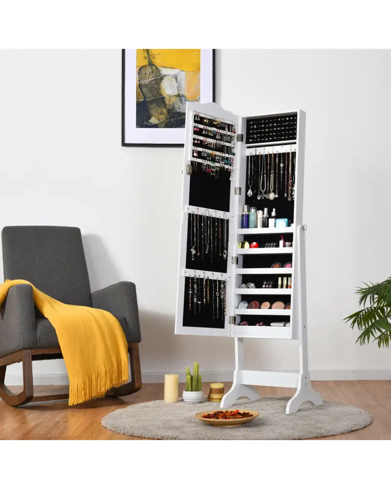 Mirrored Lockable Jewelry Cabinet Armoire Organizer Storage Box-White - White - Jewelry Armoires