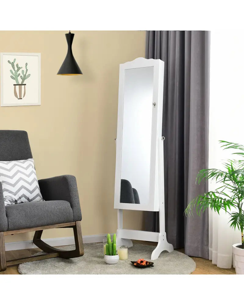Mirrored Lockable Jewelry Cabinet Armoire Organizer Storage Box-White - White - Jewelry Armoires