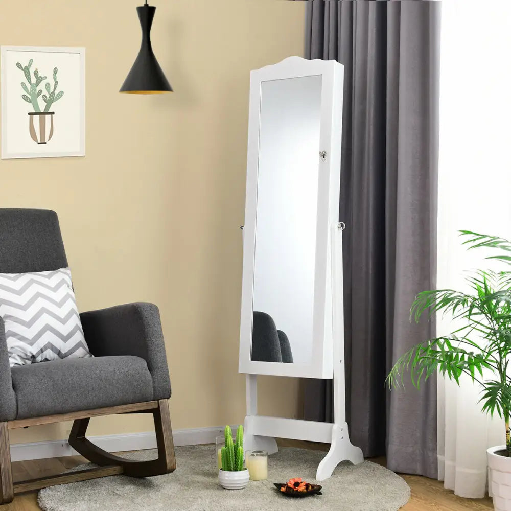 Mirrored Lockable Jewelry Cabinet Armoire Organizer Storage Box-White - White - Jewelry Armoires