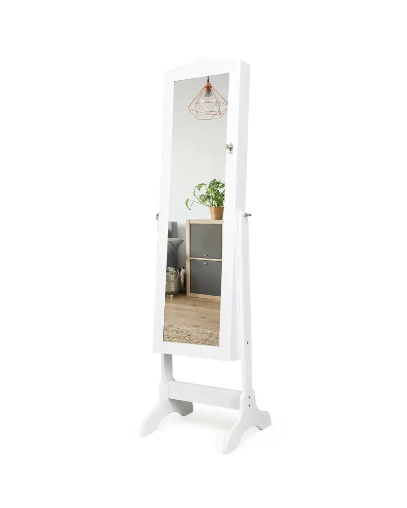 Mirrored Lockable Jewelry Cabinet Armoire Organizer Storage Box-White - White - Jewelry Armoires