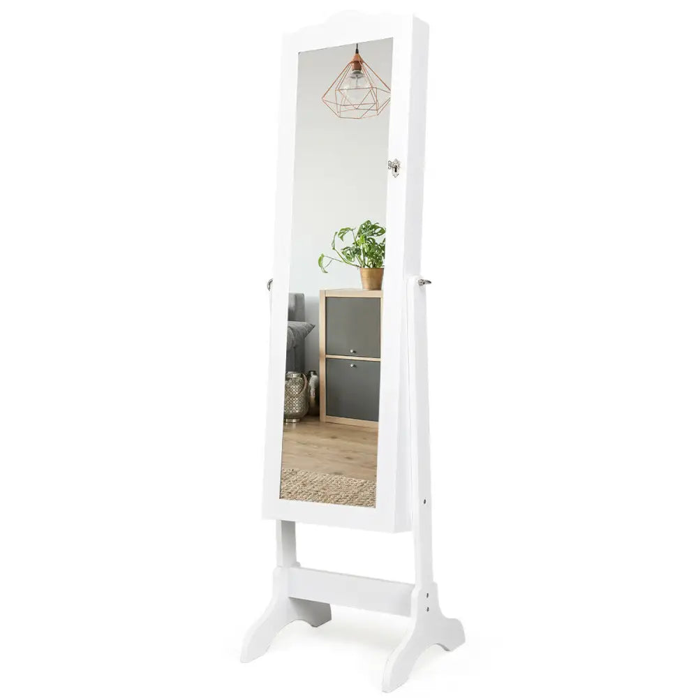 Mirrored Lockable Jewelry Cabinet Armoire Organizer Storage Box-White - White - Jewelry Armoires
