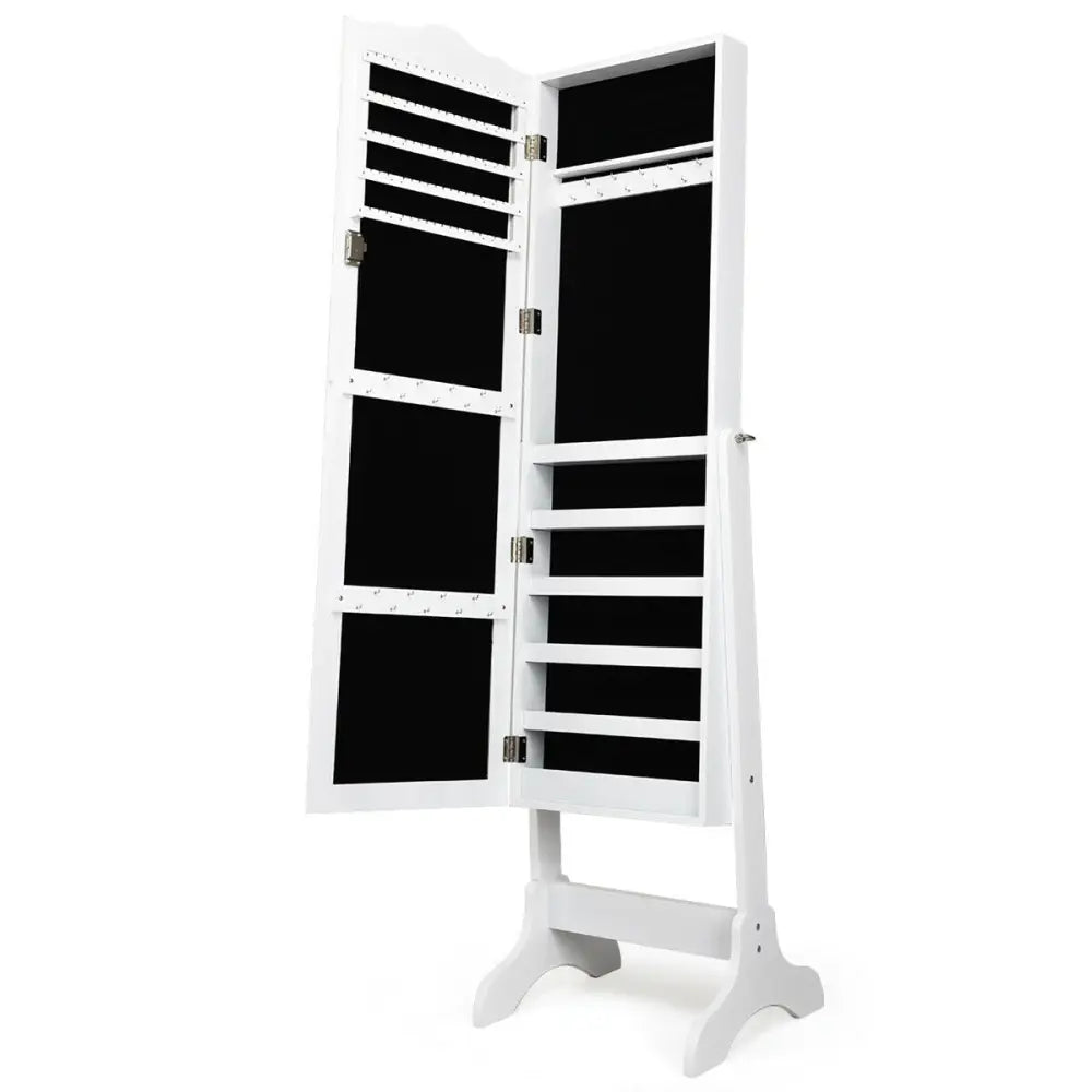Mirrored Lockable Jewelry Cabinet Armoire Organizer Storage Box-White - White - Jewelry Armoires