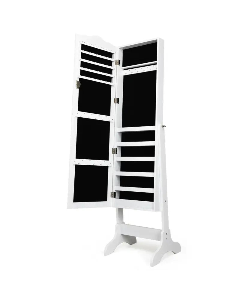 Mirrored Lockable Jewelry Cabinet Armoire Organizer Storage Box-White - White - Jewelry Armoires