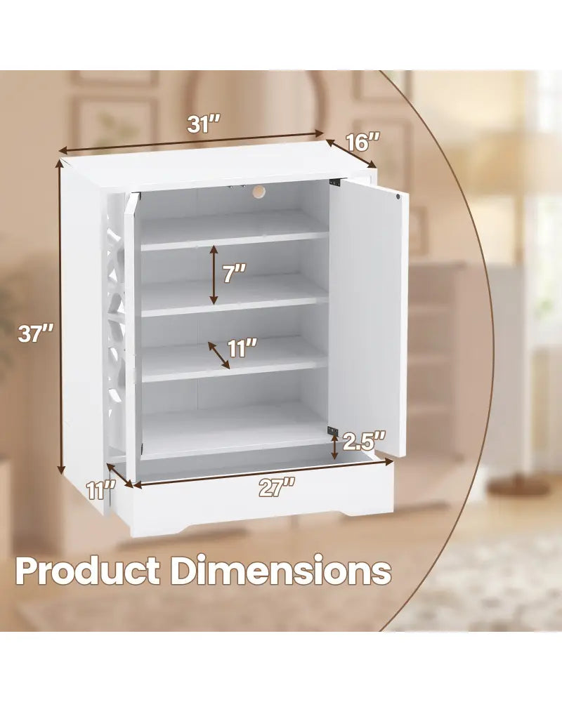 Mirrored Shoe Cabinet 4-Tier Shoe Organizer with Large Drawer-White - White - Shoe Racks & Storage Benches