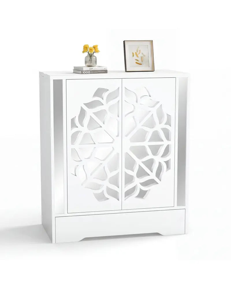 Mirrored Shoe Cabinet 4-Tier Shoe Organizer with Large Drawer-White - White - Shoe Racks & Storage Benches