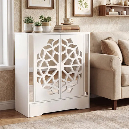 Mirrored Shoe Cabinet 4-Tier Shoe Organizer with Large Drawer-White - White - Shoe Racks & Storage Benches