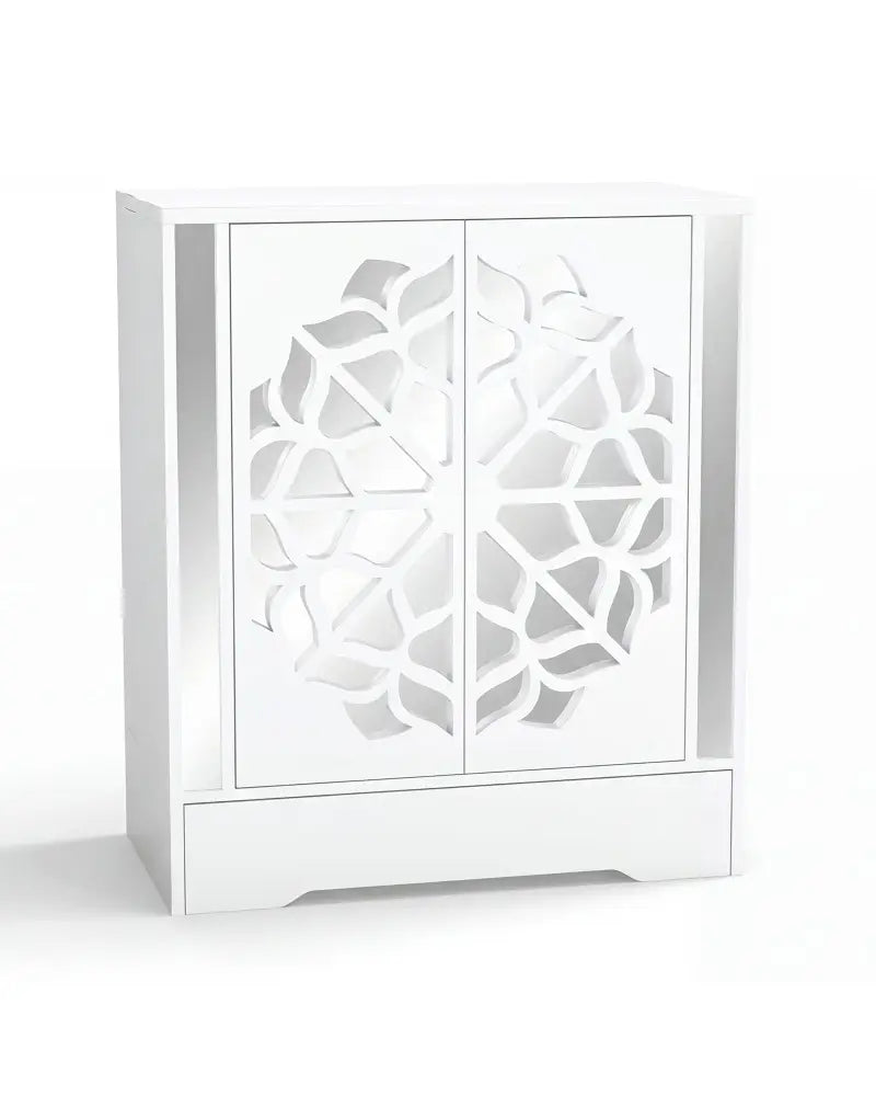Mirrored Shoe Cabinet 4-Tier Shoe Organizer with Large Drawer-White - White - Shoe Racks & Storage Benches