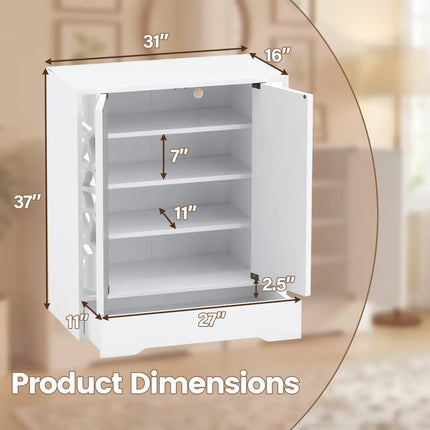 Mirrored Shoe Cabinet 4-Tier Shoe Organizer with Large Drawer-White - White - Shoe Racks & Storage Benches