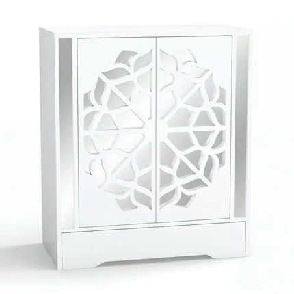 Mirrored Shoe Cabinet 4-Tier Shoe Organizer with Large Drawer-White - White - Shoe Racks & Storage Benches