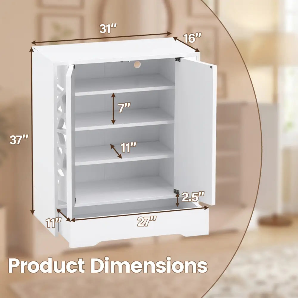Mirrored Shoe Cabinet 4-Tier Shoe Organizer with Large Drawer-White - White - Shoe Racks & Storage Benches