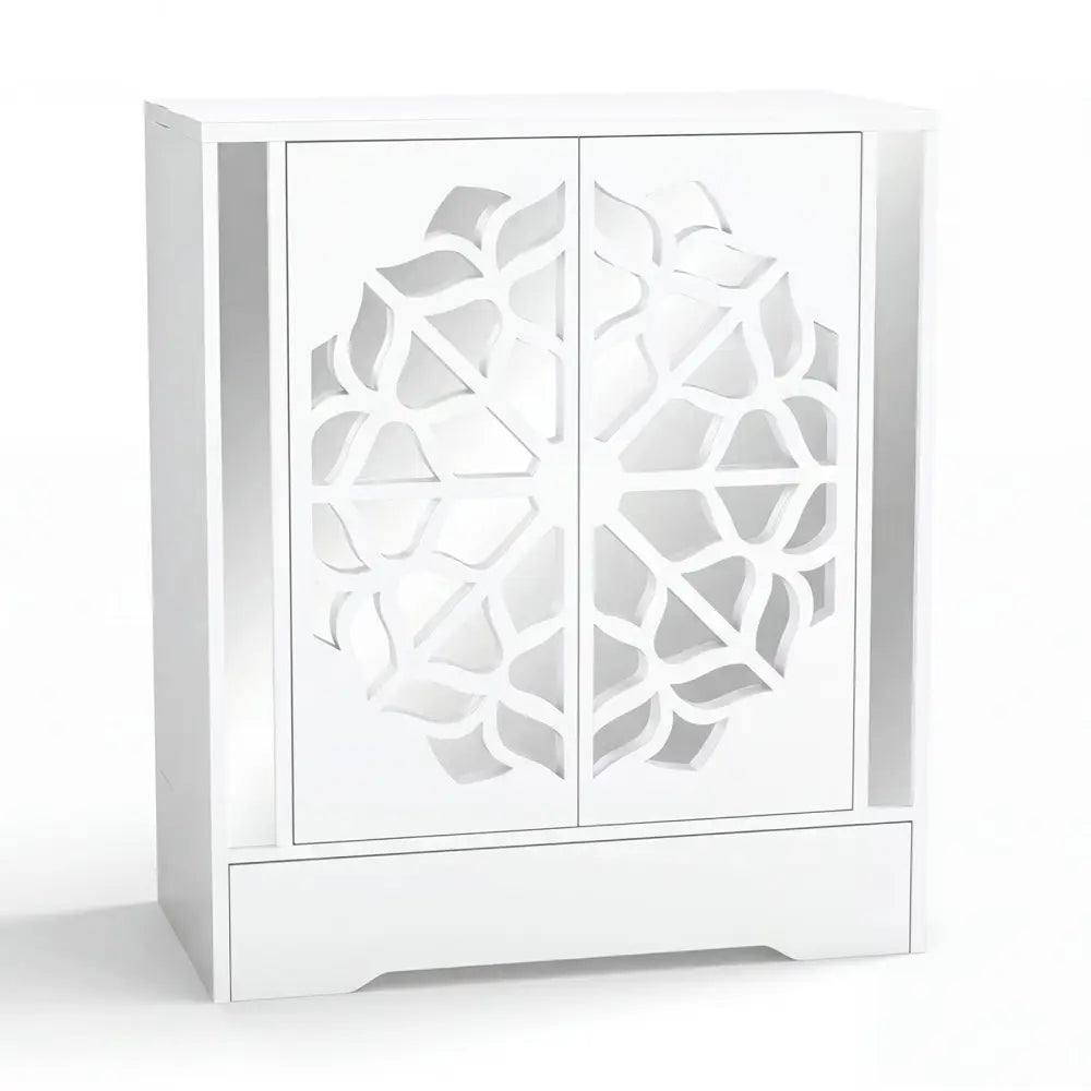 Mirrored Shoe Cabinet 4-Tier Shoe Organizer with Large Drawer-White - White - Shoe Racks & Storage Benches
