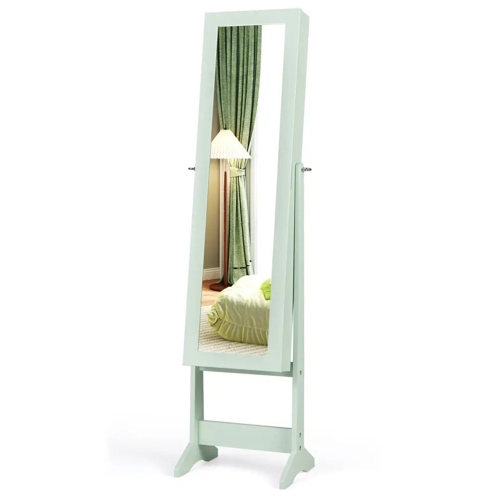 Mirrored Standing Jewelry Cabinet Storage Box-Green - Green - Jewelry Armoires