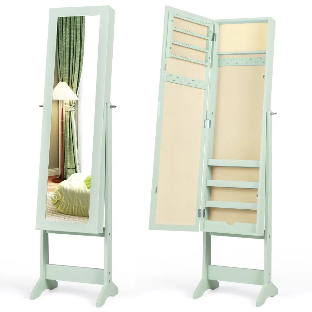 Mirrored Standing Jewelry Cabinet Storage Box-Green - Green - Jewelry Armoires