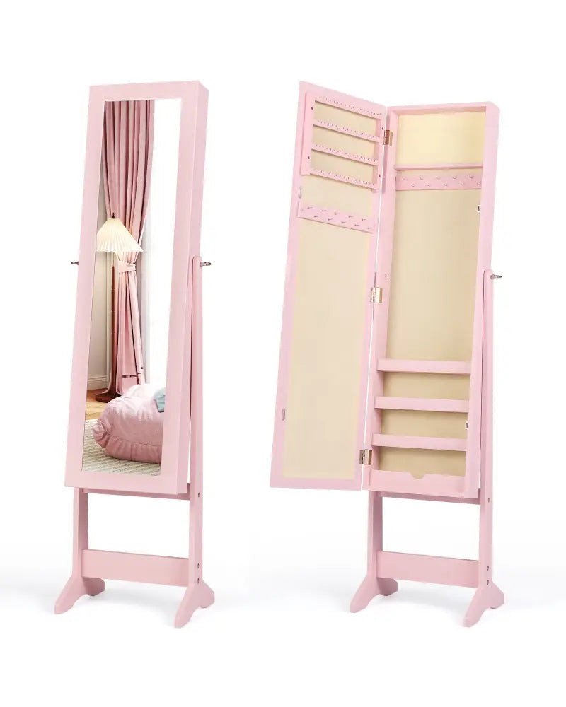 Mirrored Standing Jewelry Cabinet Storage Box-Pink - Pink - Jewelry Armoires