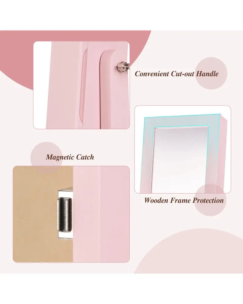 Mirrored Standing Jewelry Cabinet Storage Box-Pink - Pink - Jewelry Armoires