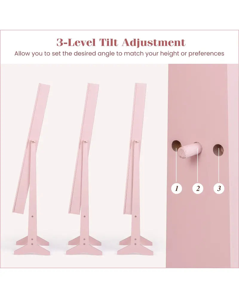 Mirrored Standing Jewelry Cabinet Storage Box-Pink - Pink - Jewelry Armoires