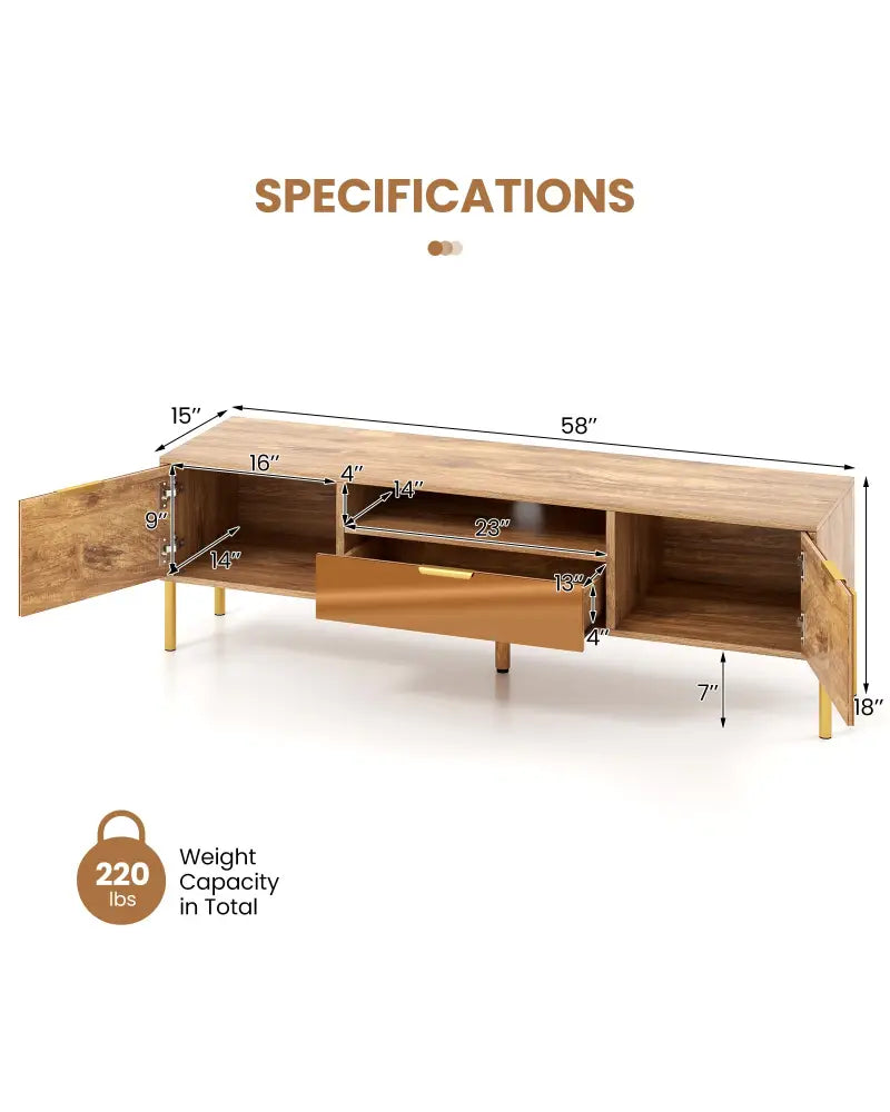 Mirrored TV Stand for TV up to 65 Inch with Spacious Tabletop and 2 Storage Cabinets-Natural - Natural - Entertainment