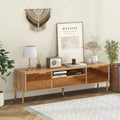 Mirrored TV Stand for TV up to 65 Inch with Spacious Tabletop and 2 Storage Cabinets-Natural - Natural - Entertainment