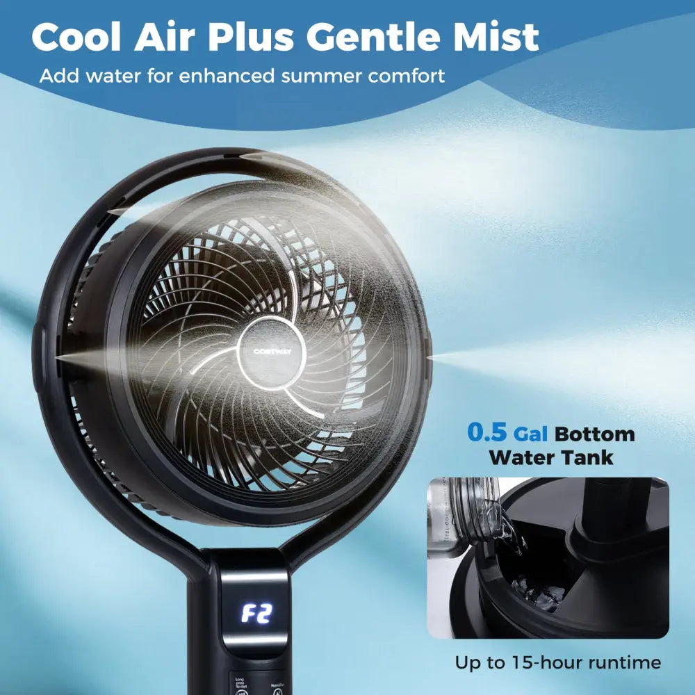 Misting Pedestal Fan Air Circulator with 90° Auto Oscillation Floor Standing Fan with 8 Speeds-Black - Black - Fans