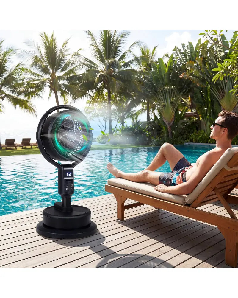 Misting Pedestal Fan Air Circulator with 90° Auto Oscillation Floor Standing Fan with 8 Speeds-Black - Black - Fans
