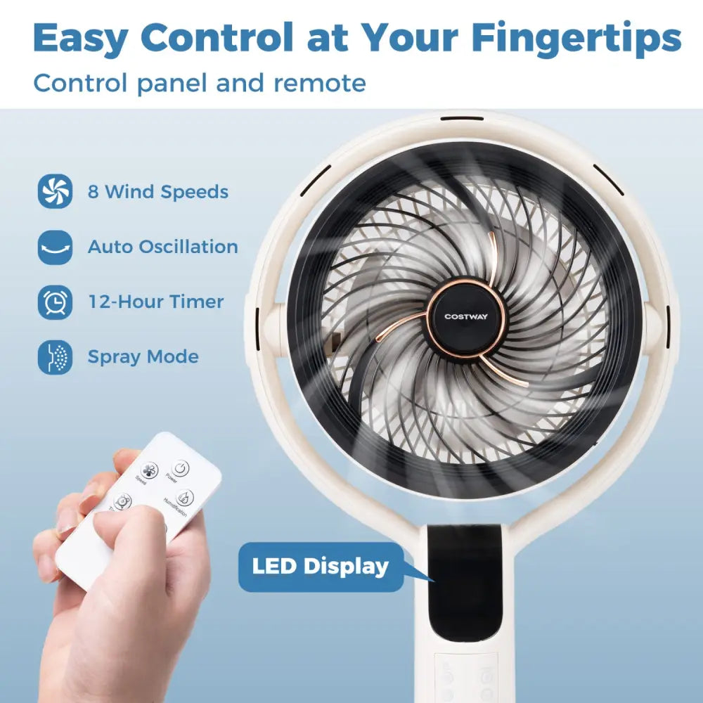 Misting Pedestal Fan Air Circulator with 90° Auto Oscillation Floor Standing Fan with 8 Speeds-White - White - Fans