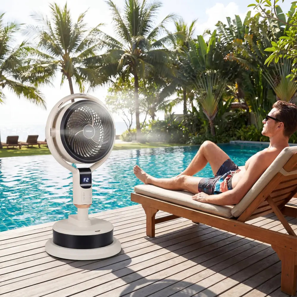 Misting Pedestal Fan Air Circulator with 90° Auto Oscillation Floor Standing Fan with 8 Speeds-White - White - Fans