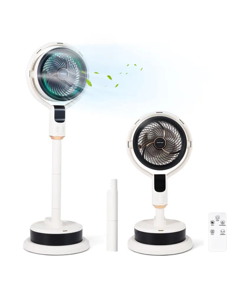 Misting Pedestal Fan Air Circulator with 90° Auto Oscillation Floor Standing Fan with 8 Speeds-White - White - Fans